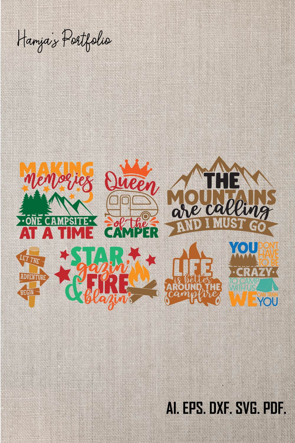 Camping SVG, Camping QUOTES Bundle, Camp Clipart, Camping Graphic, Camper SVG, Adventure Clipart, Line art, Explore the World pinterest preview image.