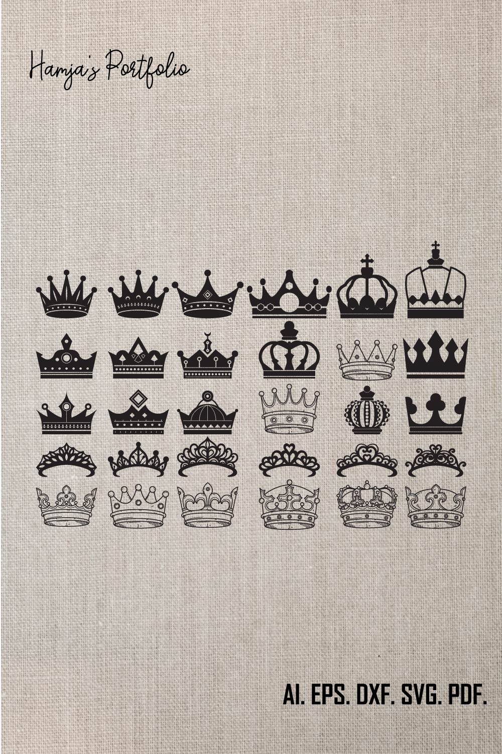 Royal Crown SVG File, King Crown SVG, Queen Crown SVG, Princess Tiara Svg, For Silhouette Png, Dxf, Cut files for cricut, instant download pinterest preview image.