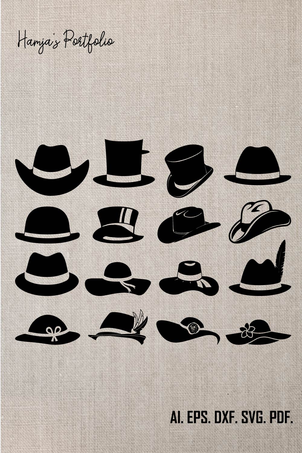 Hat Svg Bundle, Hat Clipart, Beanie Svg, Hat Png, Hat Vector, Baseball Cap Svg, Top Hat Svg, Cowboy Hat Svg, Sun Hat Svg, Cloche Hat Svg pinterest preview image.