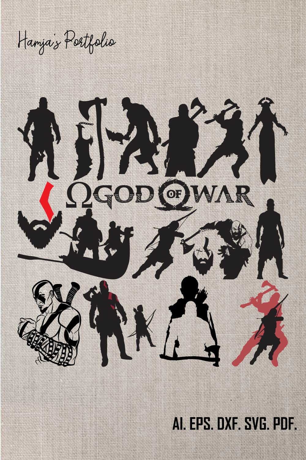 God Of War Vector Set, God of War SVG, Kratos SVG, Cricut Cut File, Digital Download pinterest preview image.