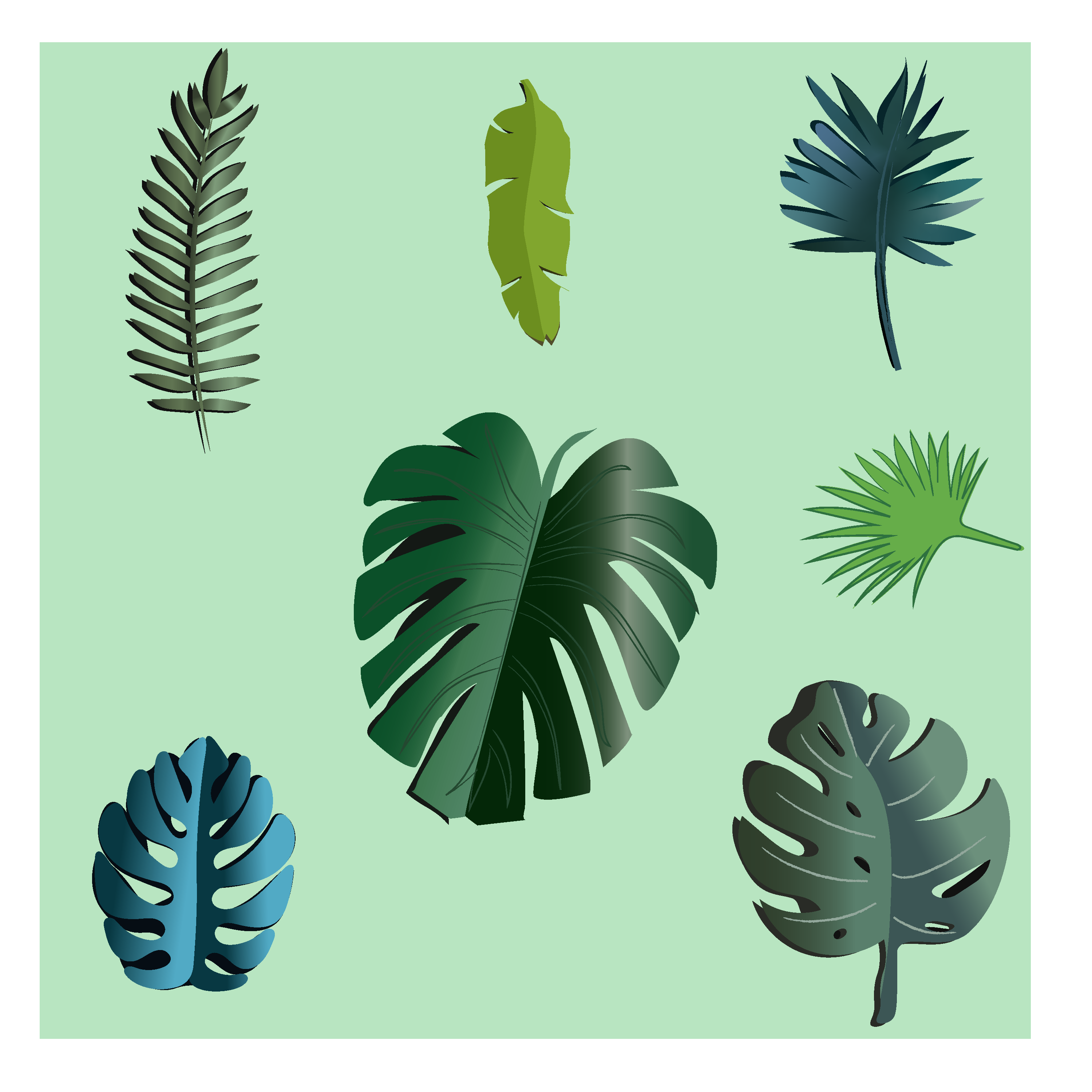 3D SUMMER TROPICAL LEAVES VECTOR SET cover image.