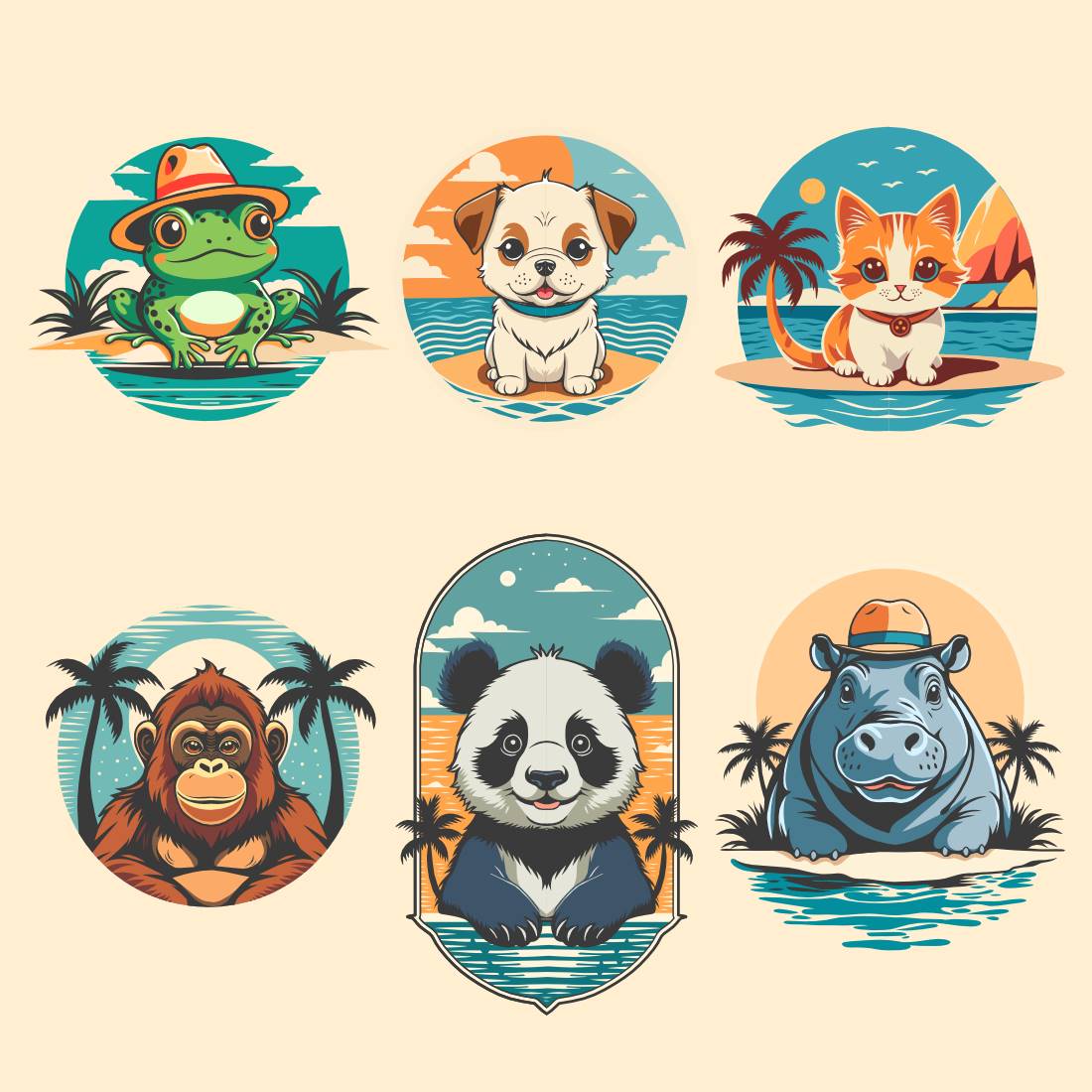 6 Cute Animals Vector Illustrations in Holiday Theme preview image.
