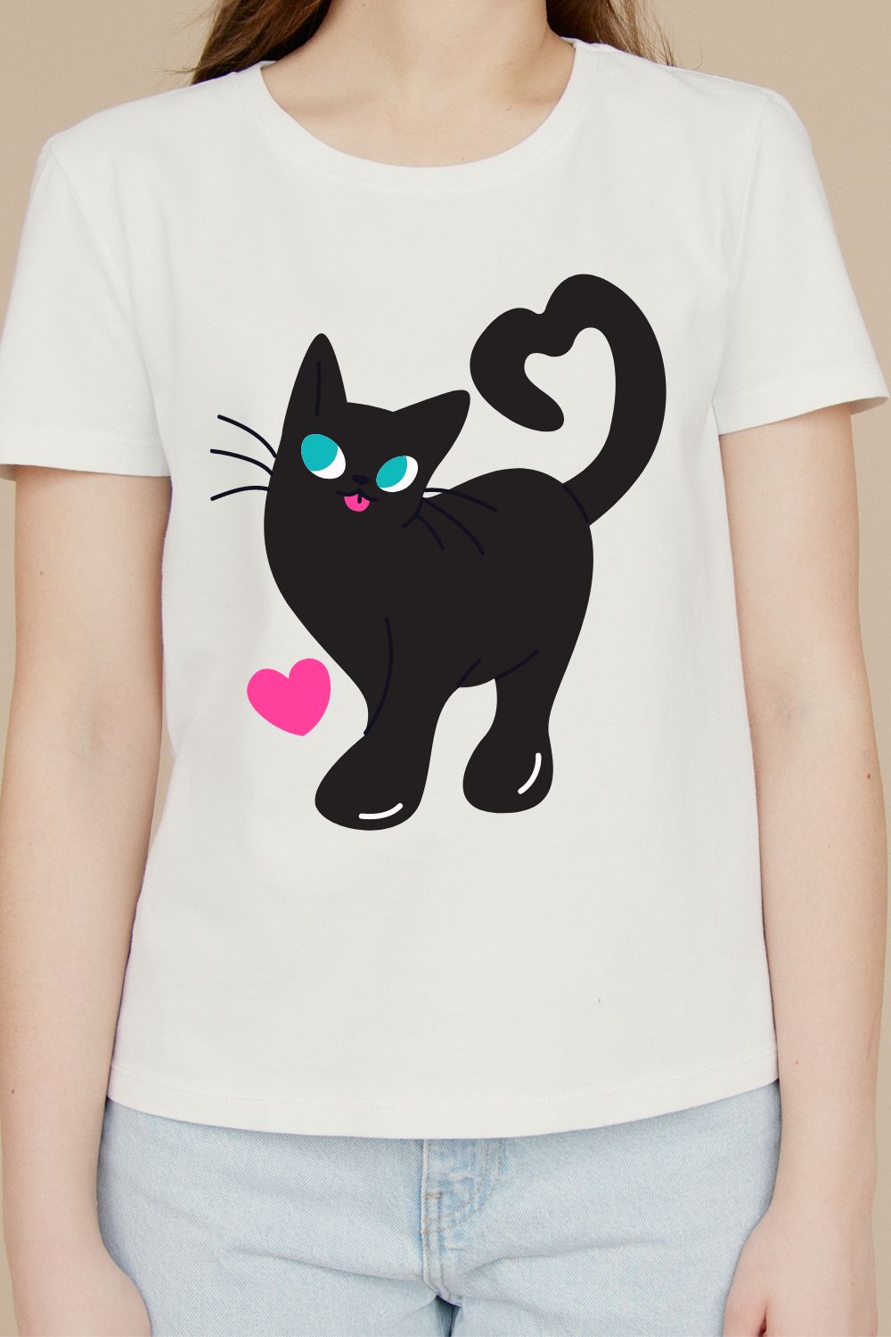 Cute cat T Shirt Design pinterest preview image.