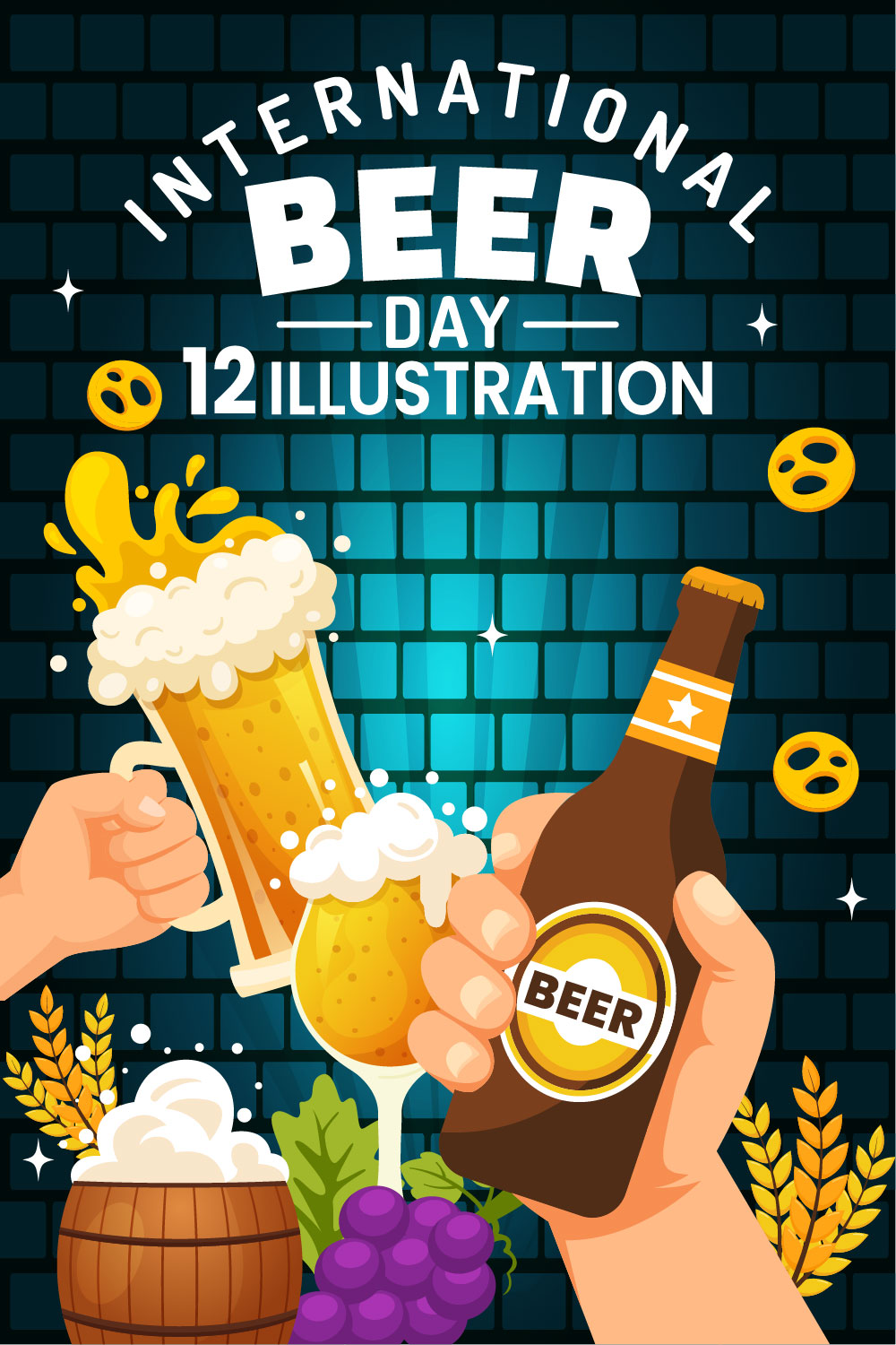 12 International Beer Day Illustration pinterest preview image.