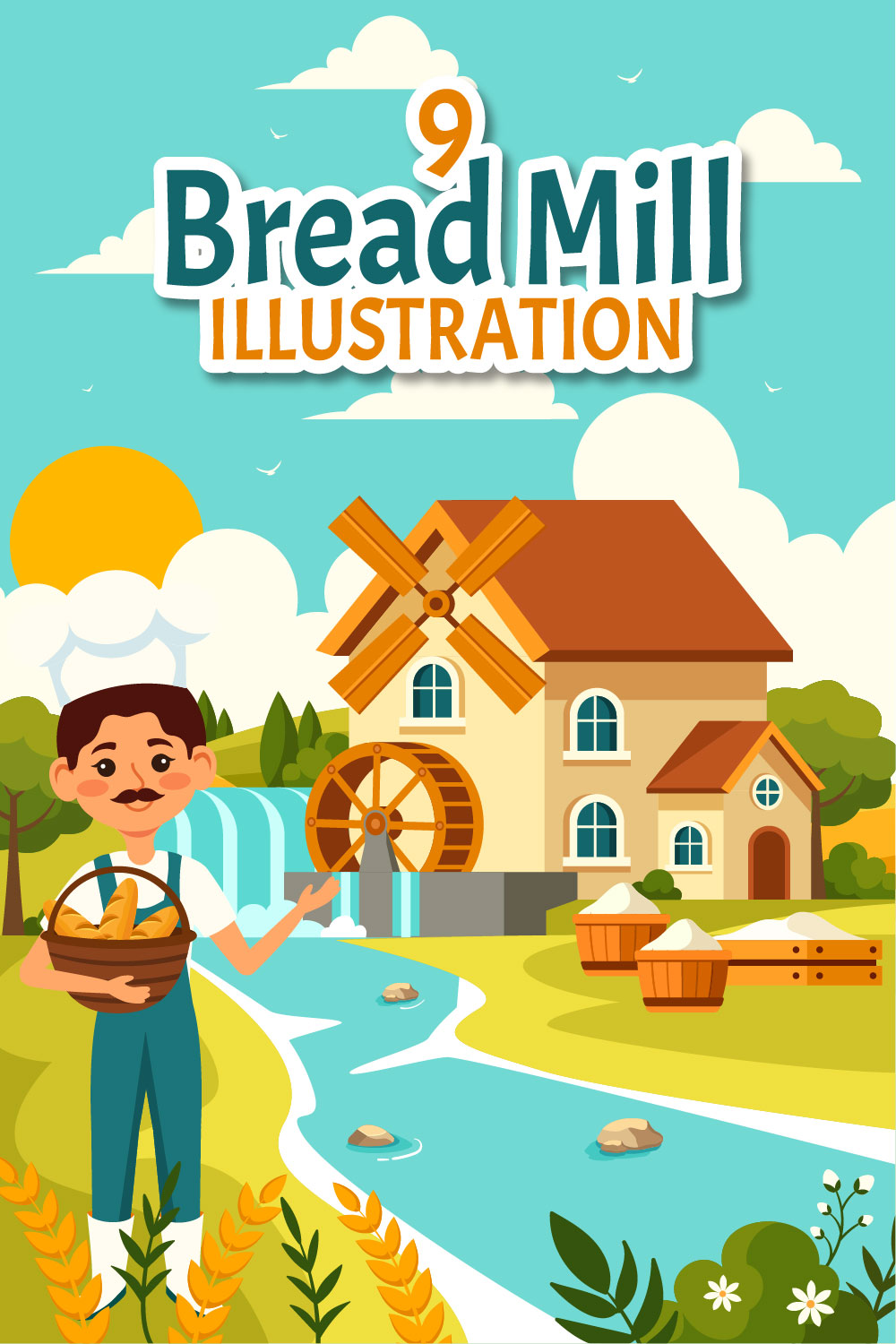 9 Bread Mill Design Illustration pinterest preview image.