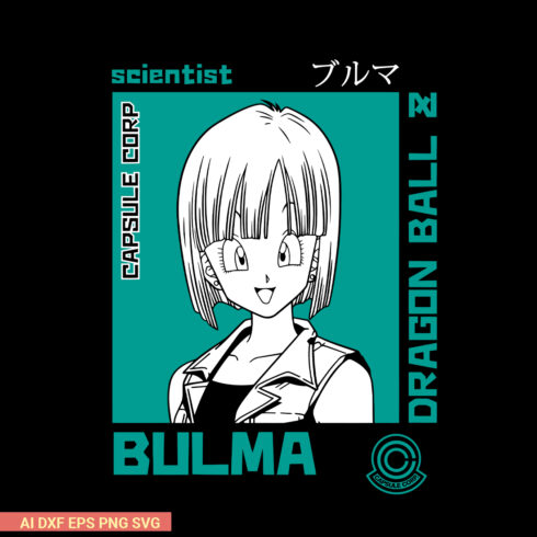 Bulma poster Embroidery Design, Dragonball Embroidery, Embroidery File, Anime Embroidery, Anime shirt cover image.