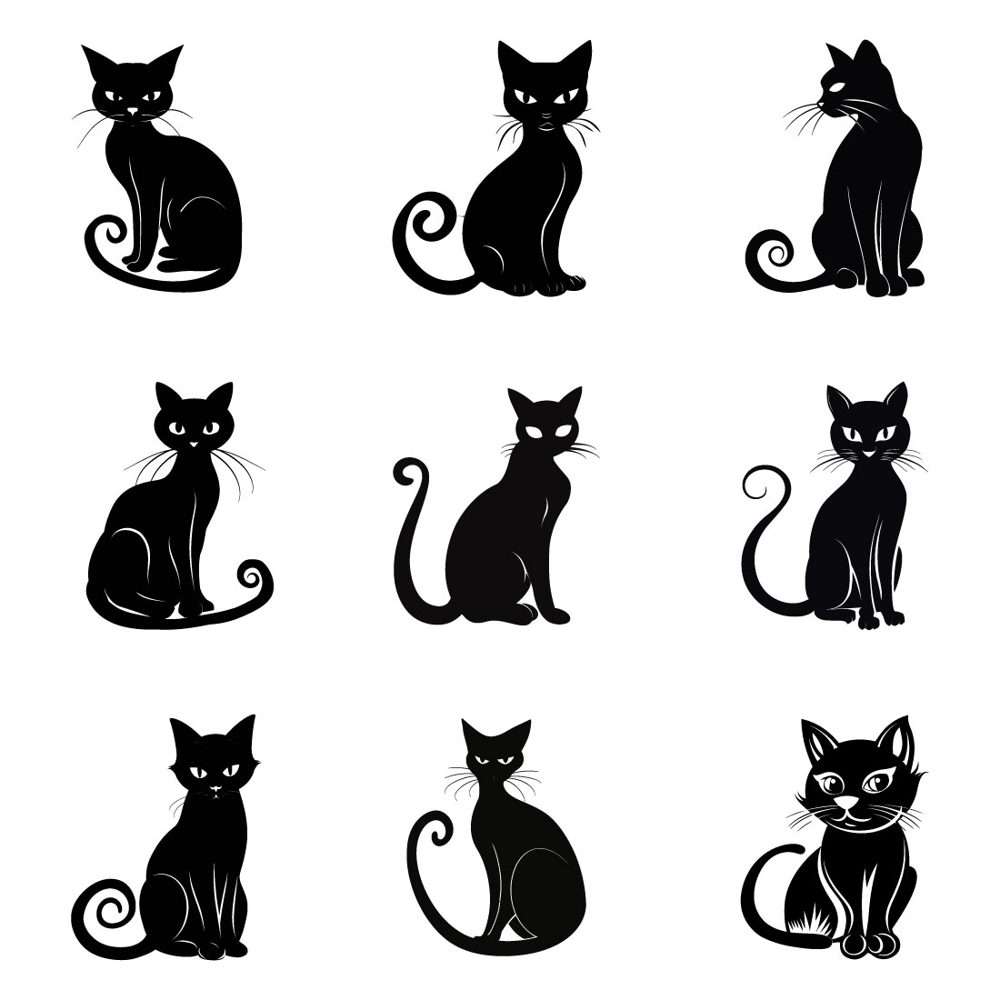 Cute Cat animal vector, Cat silhouettes and icons logo pinterest preview image.