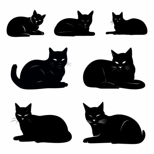 Cute Cat animal vector, Cat silhouettes and icons logo cover image.