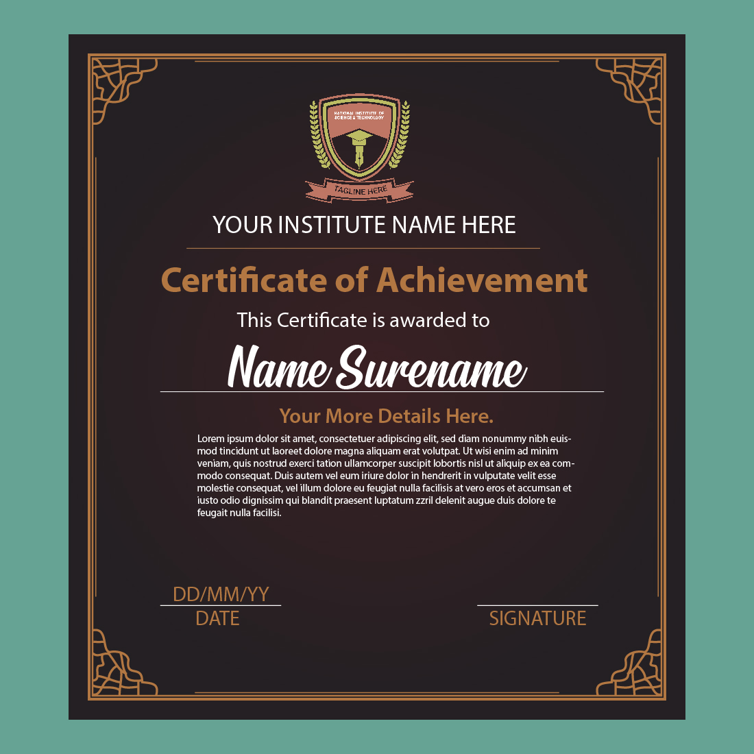 School, academy or any educational institute certificate template design preview image.