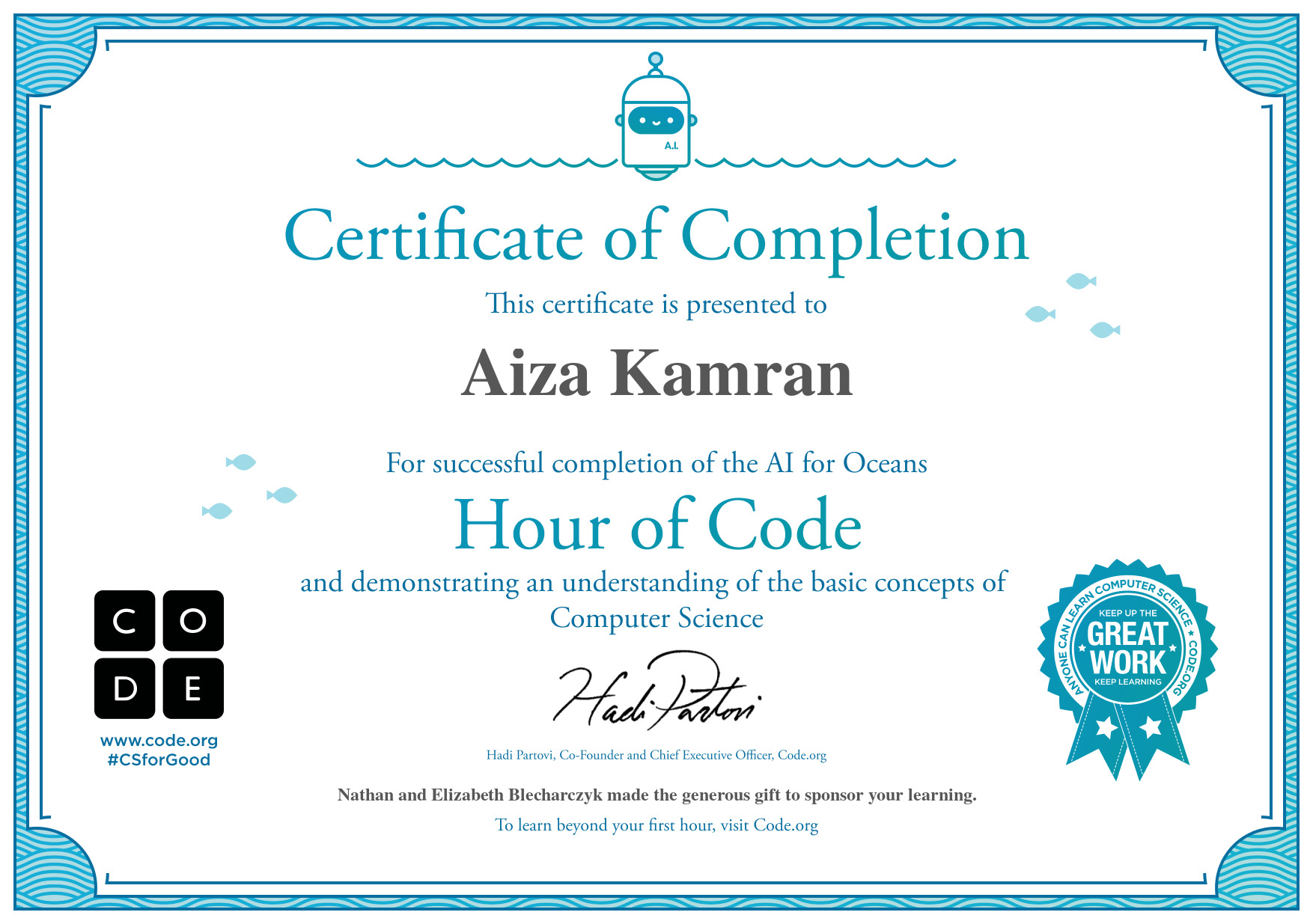 certificate from ai for ocean to aiza 543