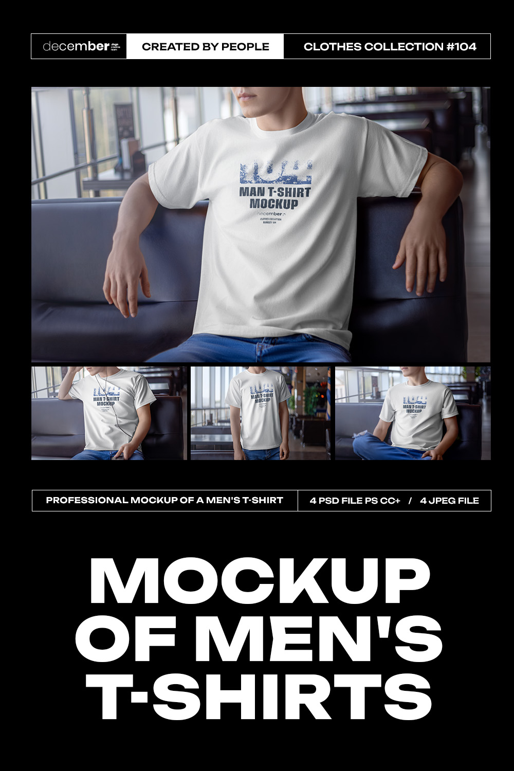 4 Mockups Man T-Shirt In The Indoor pinterest preview image.
