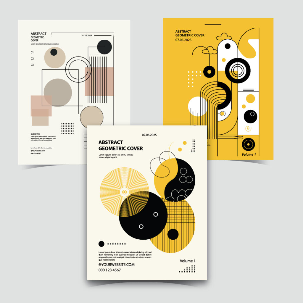 Brochure cover design template with retro geometric graphics ...