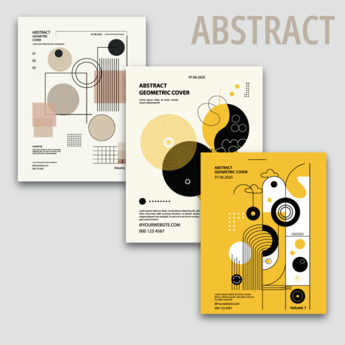Brochure cover design template with retro geometric graphics cover image.