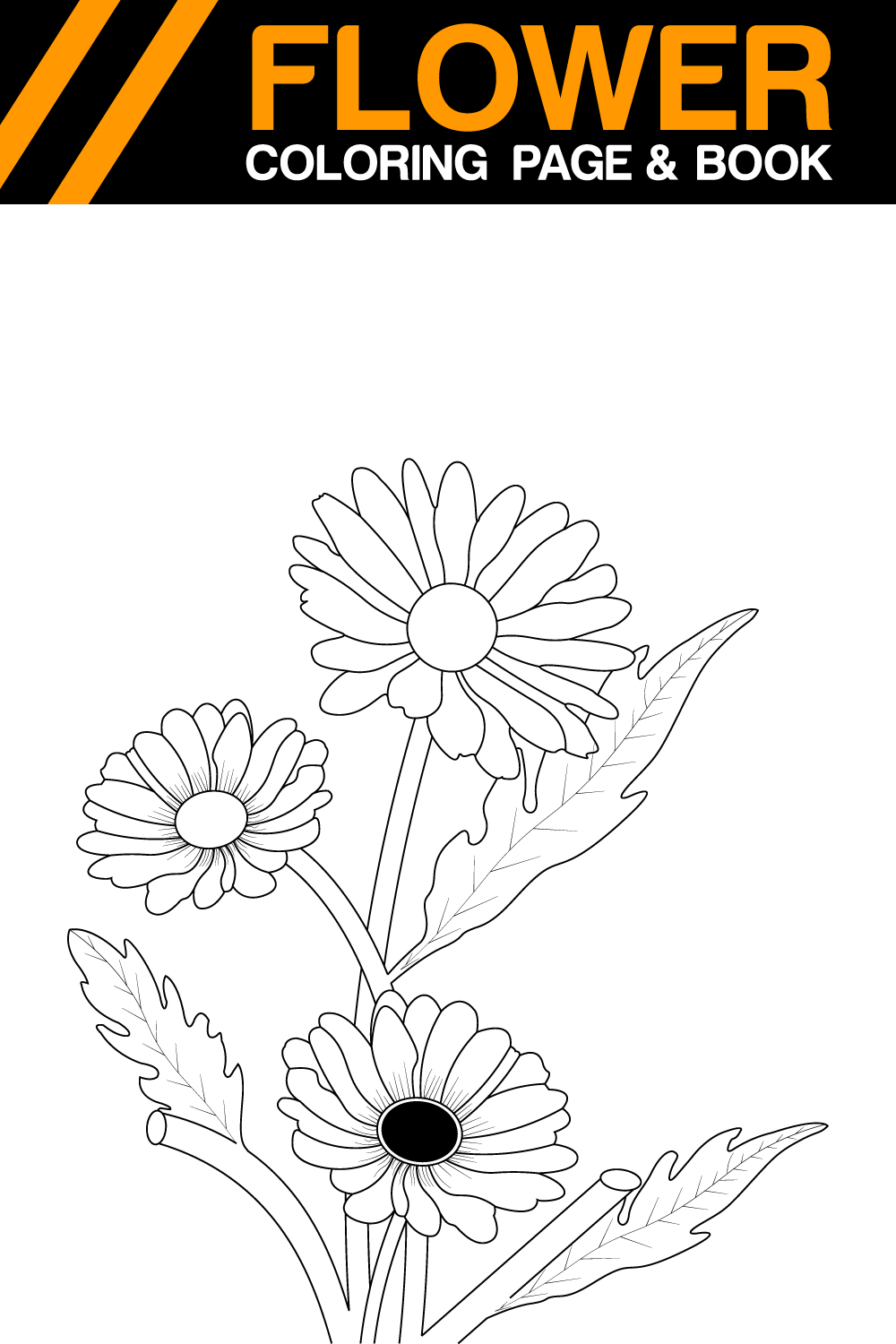 Daisy flower coloring Page Bouquet Line Art pinterest preview image.