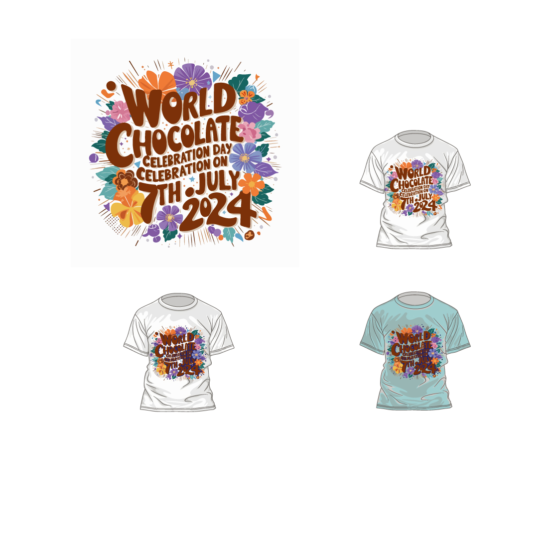 t shirt design world chocolate day with a floral design Bundle preview image.
