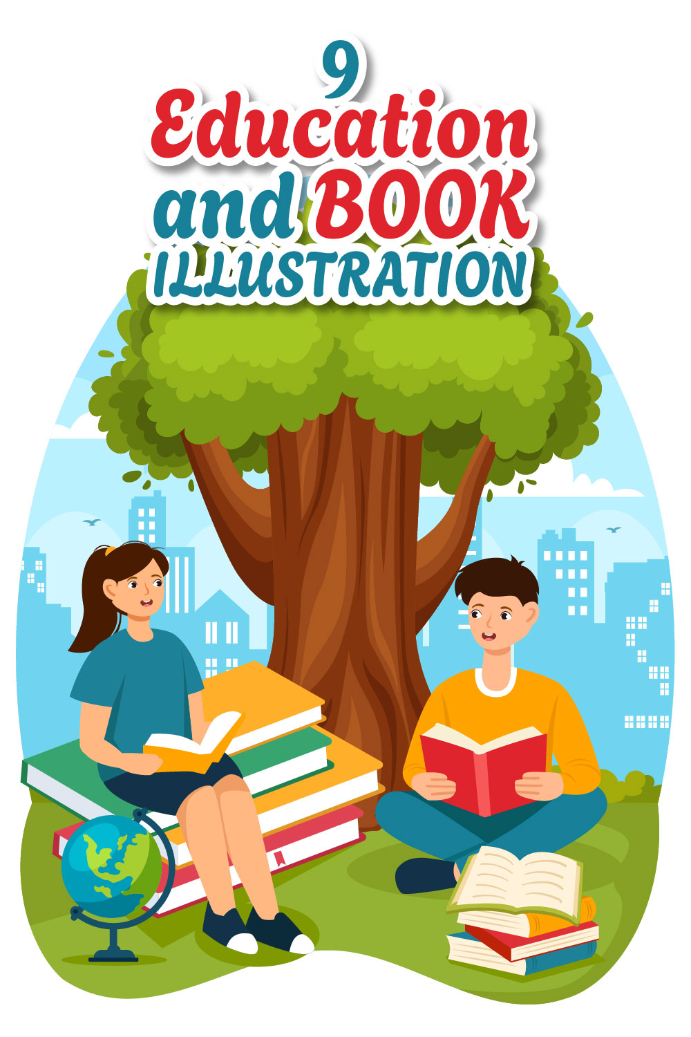 9 Education and Books Illustration pinterest preview image.
