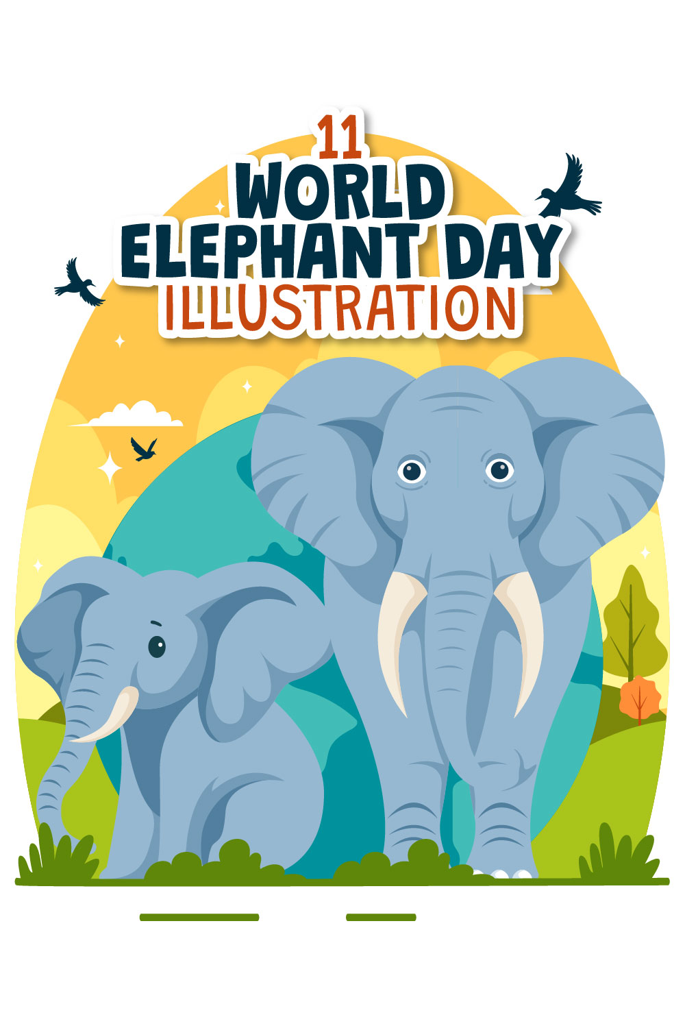 11 World Elephant Day Illustration pinterest preview image.