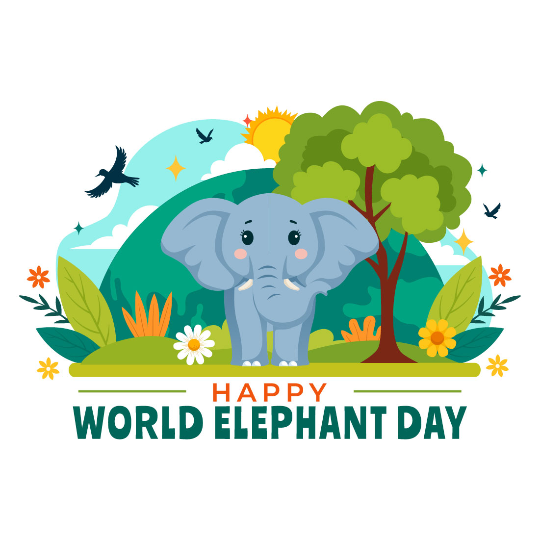 11 World Elephant Day Illustration preview image.
