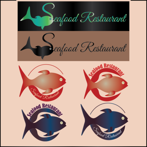 Seafood restaurant logo/Fish logo/Restaurant logos/ 4 Seafood logos with color variations cover image.