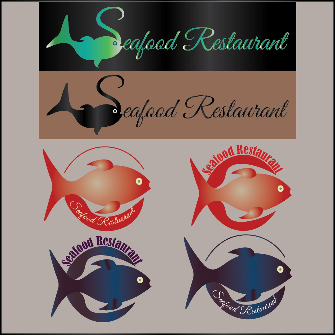 Seafood restaurant logo/Fish logo/Restaurant logos/ 4 Seafood logos with color variations preview image.