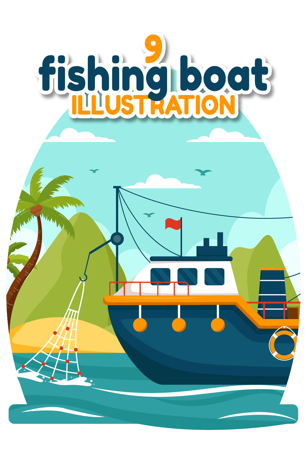 9 Fishing Boat Illustration pinterest preview image.