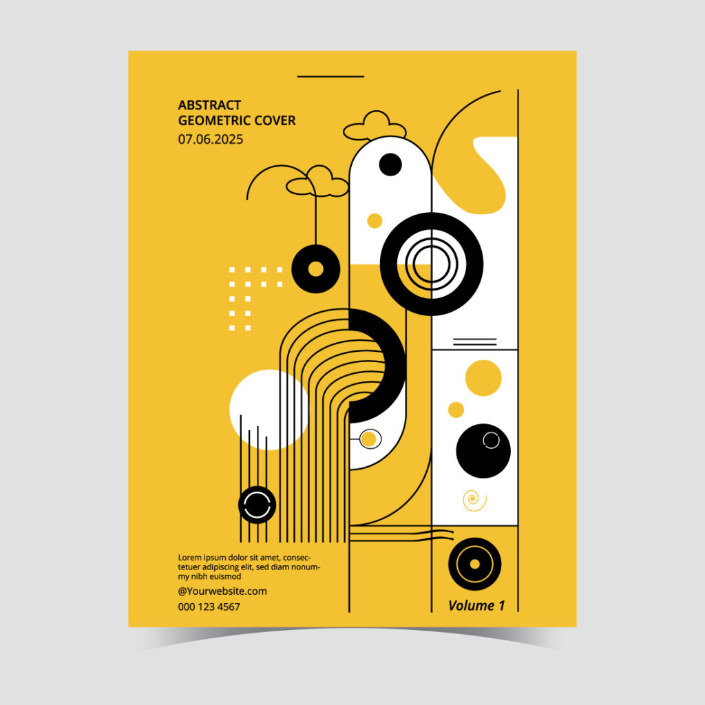 Brochure cover design template with retro geometric graphics ...