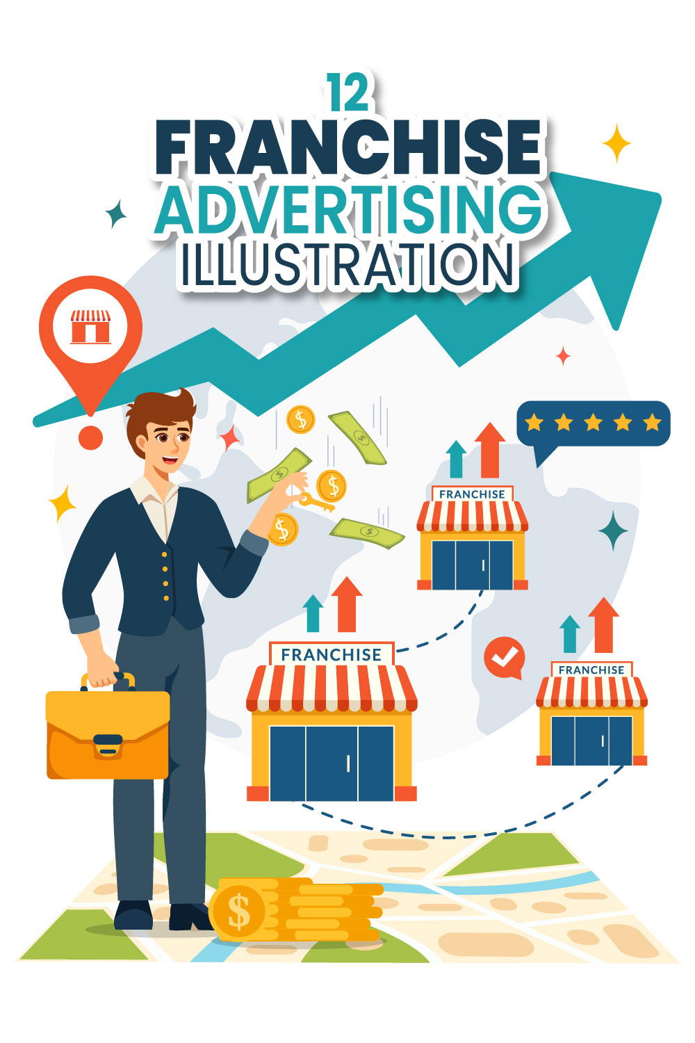 12 Franchise Advertising Business Illustration pinterest preview image.