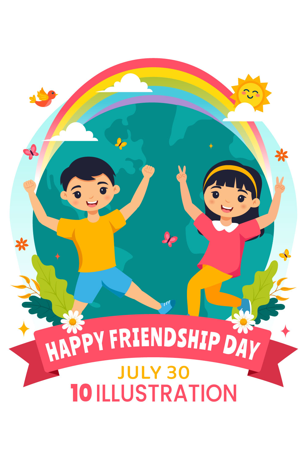 10 Happy Friendship Day Illustration pinterest preview image.
