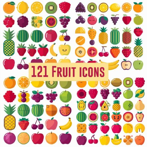 4 big collections of fruit icons cover image.
