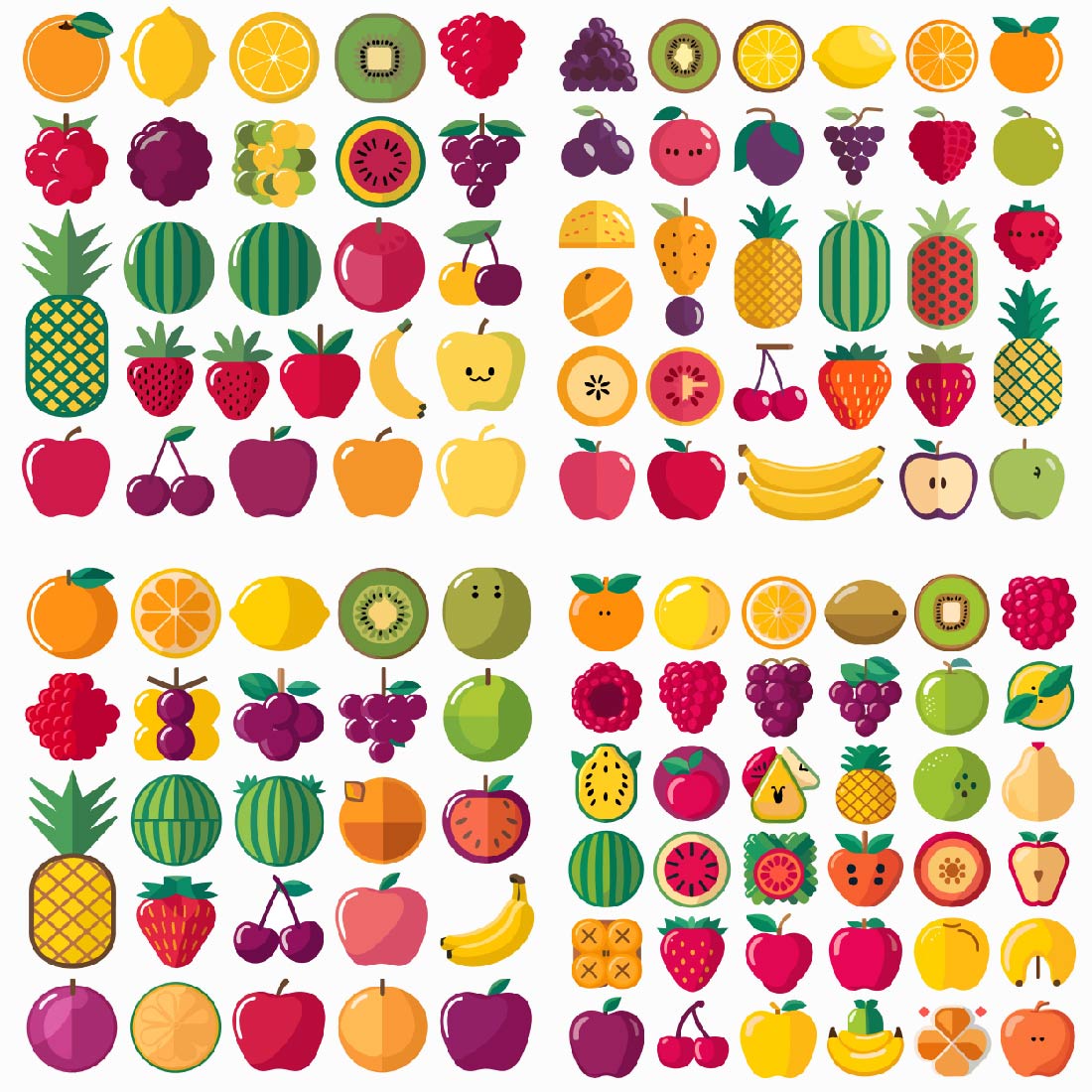 4 big collections of fruit icons preview image.