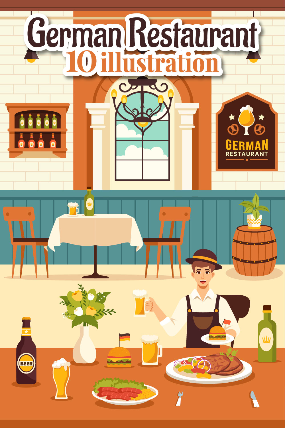 10 German Food Restaurant Illustration pinterest preview image.