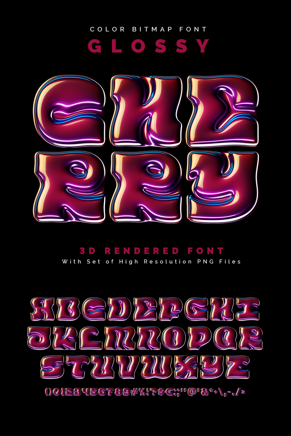 Glossy Cherry — Color Bitmap Font pinterest preview image.