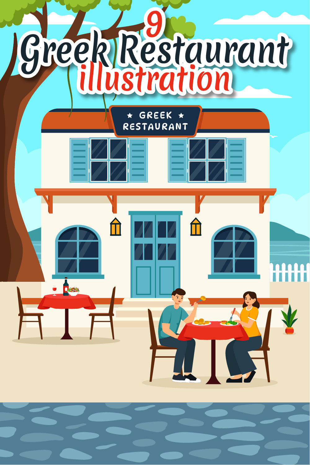 9 Greek Food Restaurant Illustration pinterest preview image.