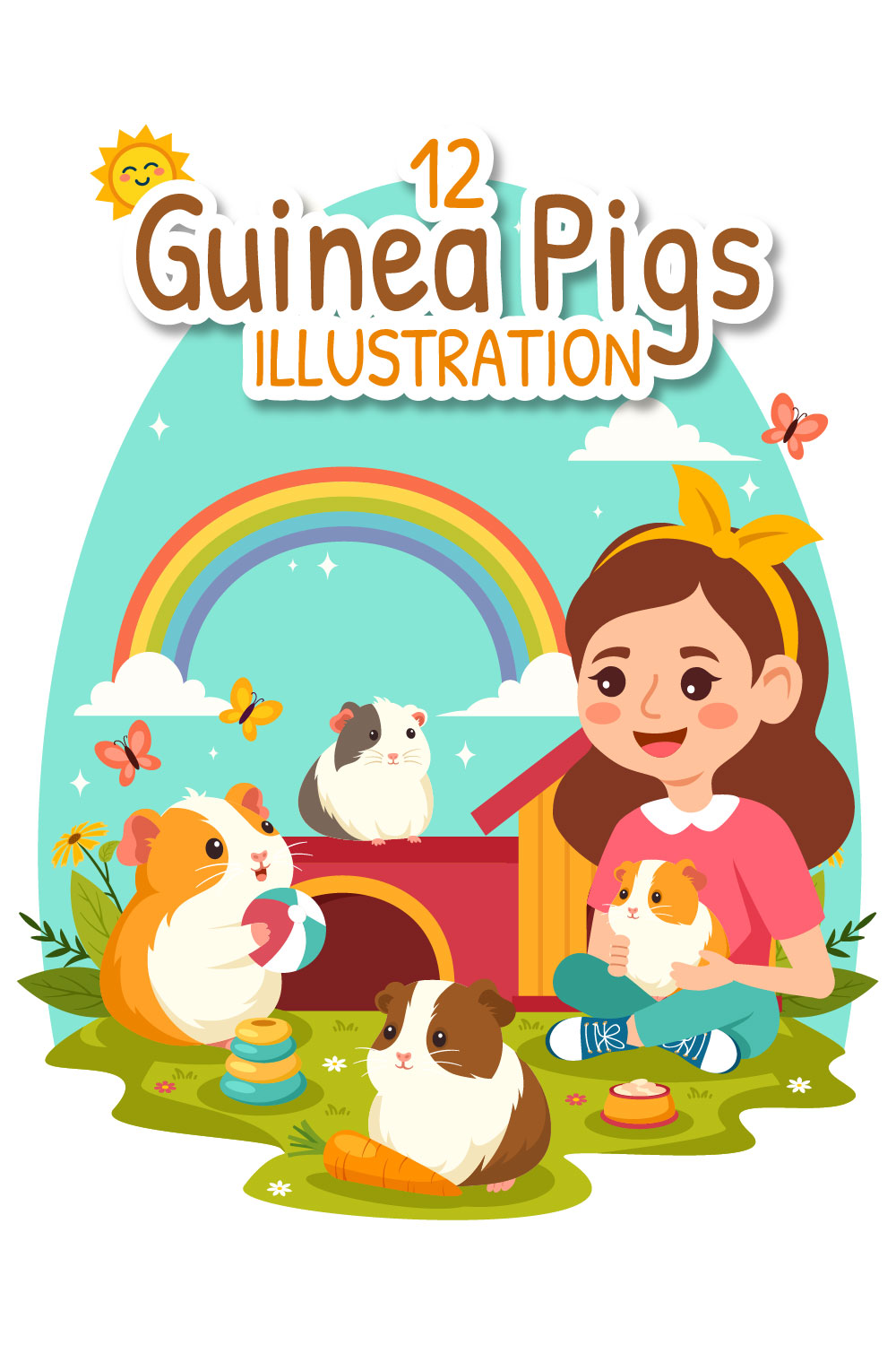 12 Guinea Pig Pets Illustration pinterest preview image.