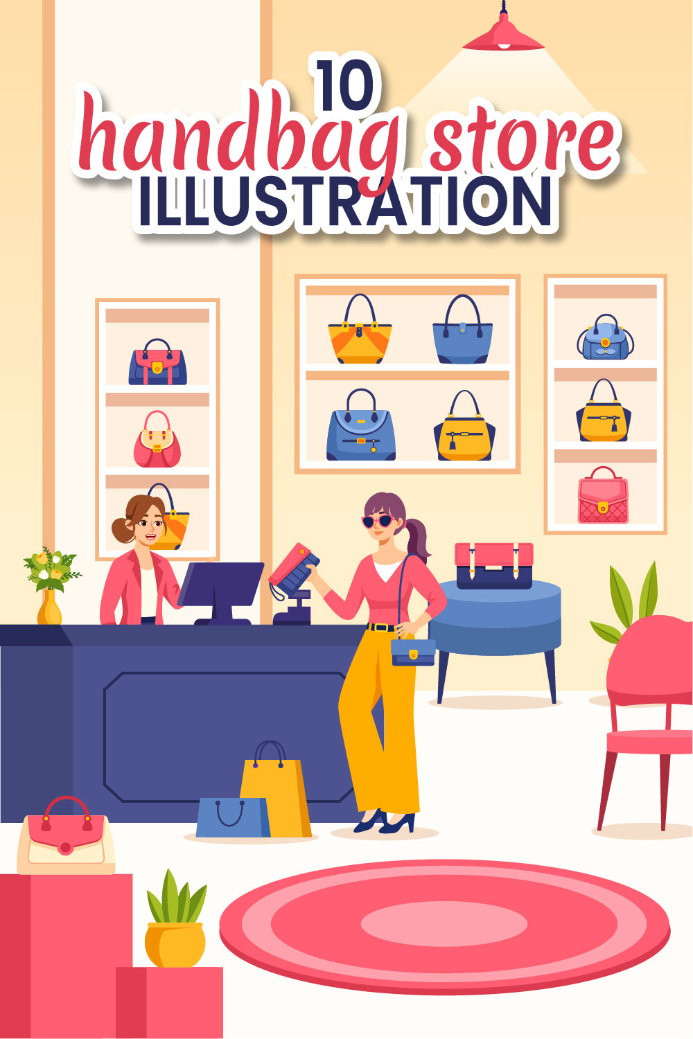 10 Handbag Store Illustration pinterest preview image.