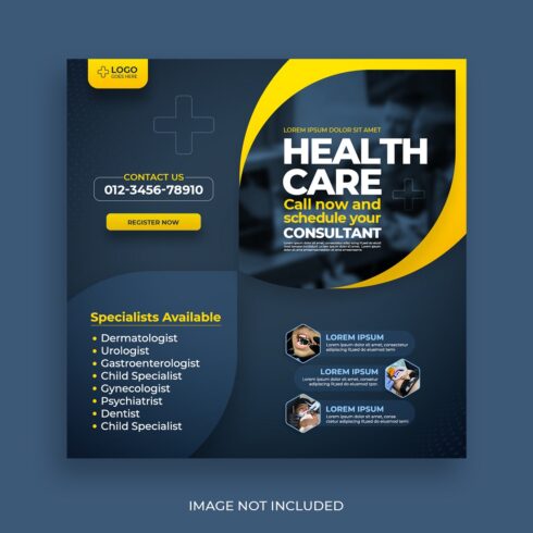 Healthcare consultant banner square flyer social media post template cover image.