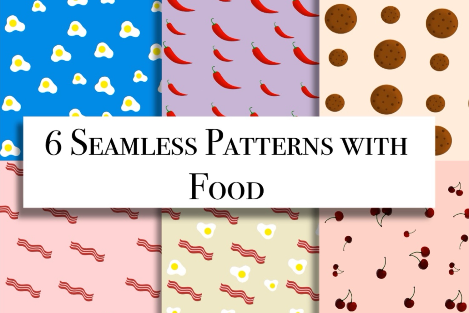 6 seamless patterns with food pinterest preview image.