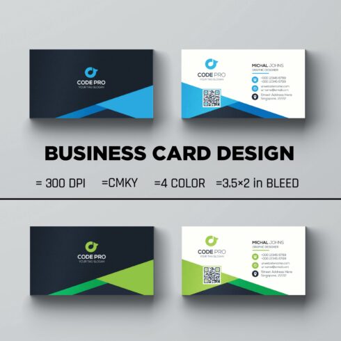 A Business Card Design template with 4 color variation cover image.