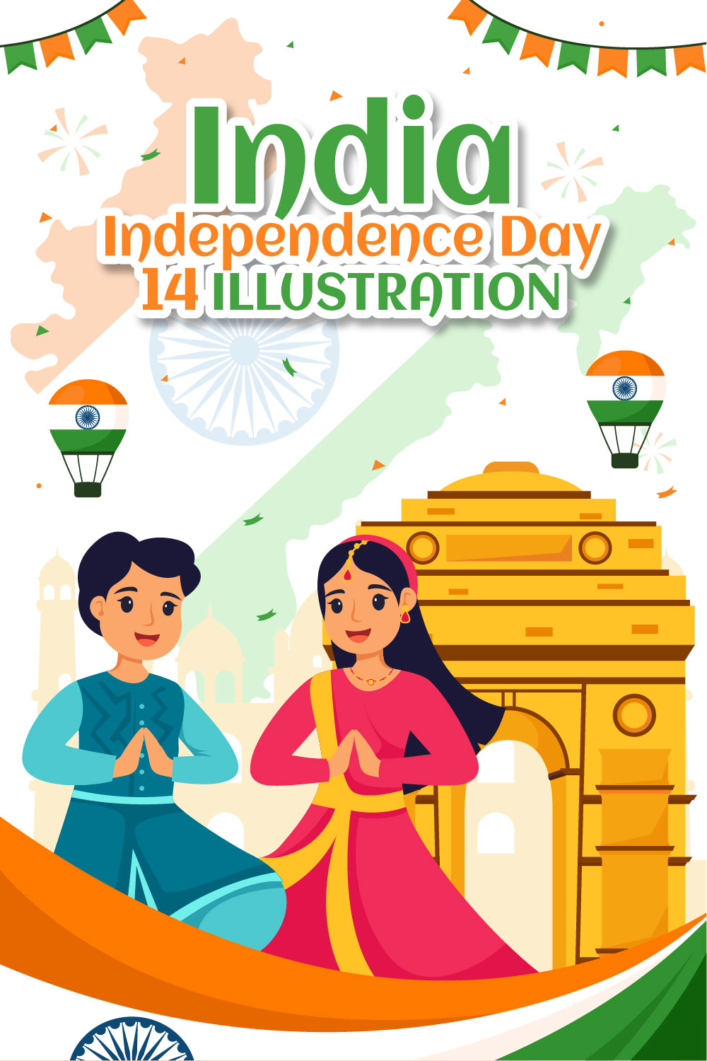 14 India Independence Day Illustration pinterest preview image.