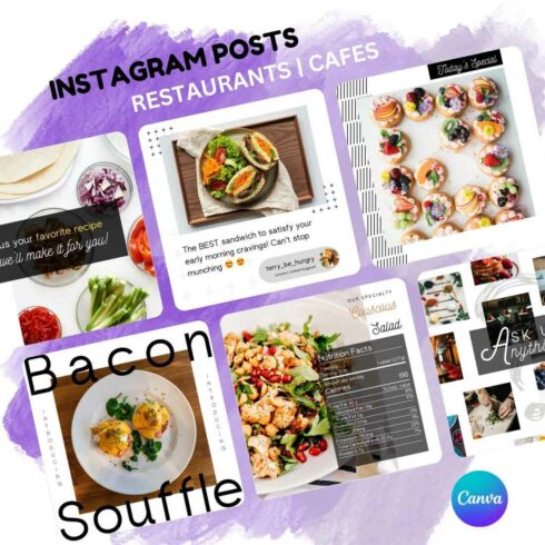 Instagram Posts for Restaurants and Food Business Canva Templates cover image.