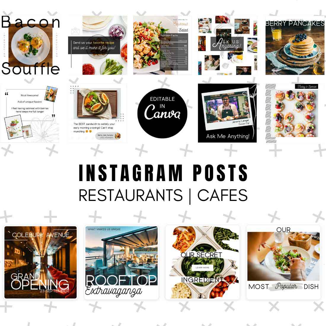 Instagram Posts for Restaurants and Food Business Canva Templates preview image.