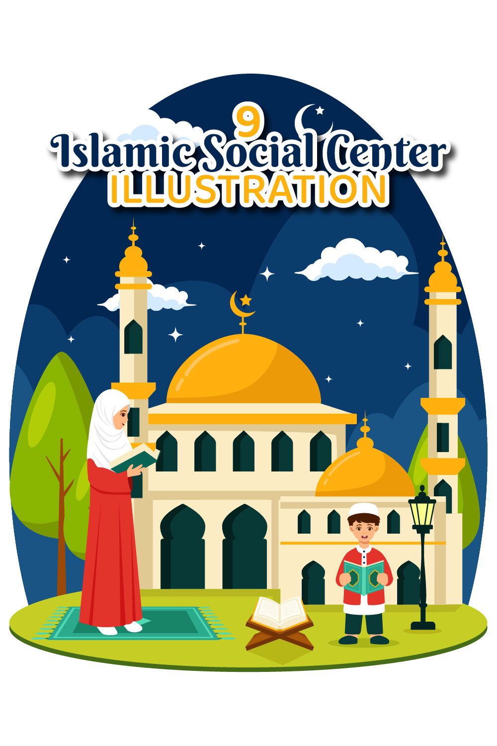 9 Islamic Social Center Illustration pinterest preview image.