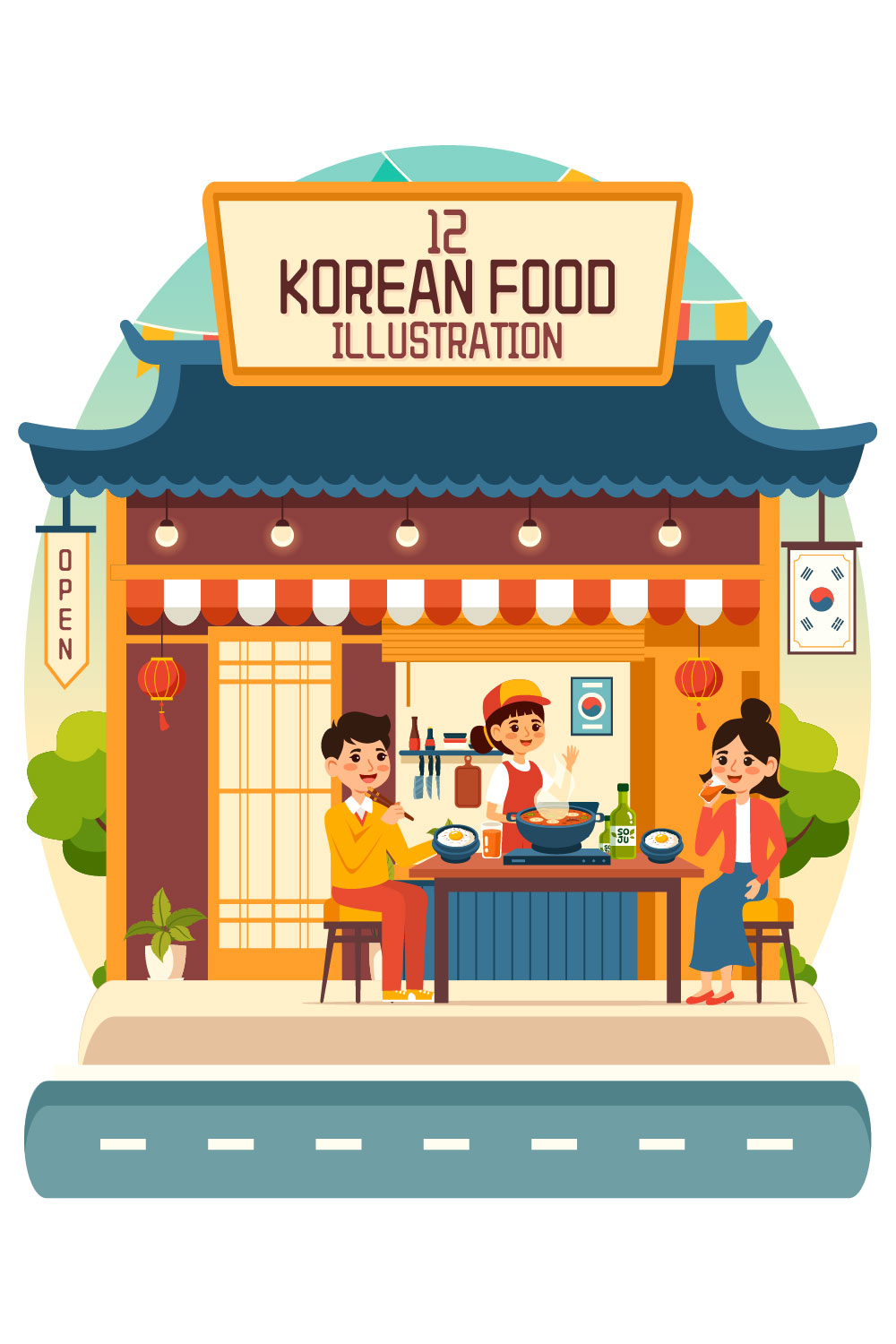 12 Korean Food Illustration pinterest preview image.