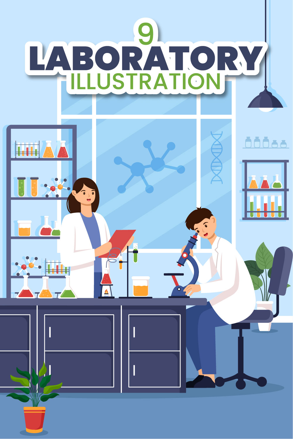 9 Laboratory Illustration pinterest preview image.