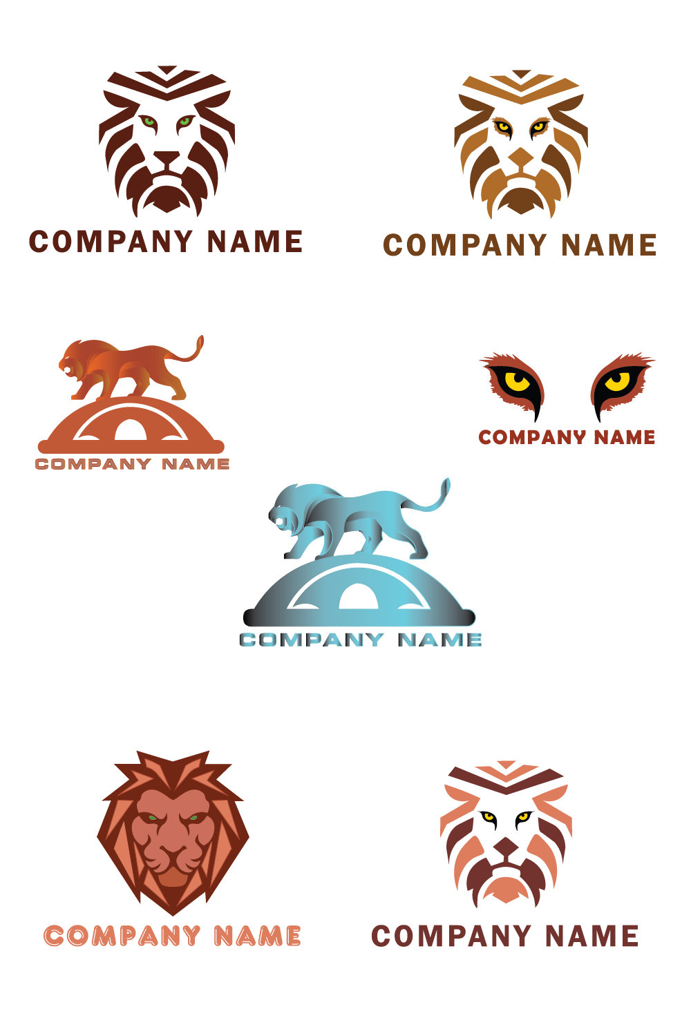 Lion 4 logos templates with color variations pinterest preview image.