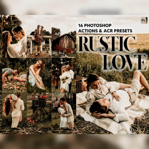 16 Photoshop Actions, Rustic Love Ps Action, Bohemian ACR Preset, Boho Ps Filter, Atn Portrait And Lifestyle Theme For Instagram, Blogger cover image.