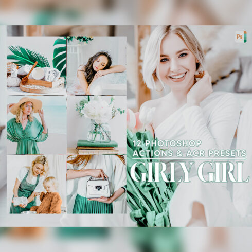 12 Photoshop Actions, Girly Girl Ps Action, Bright Ivory ACR Preset, Bright Ps Filter, Portrait And Lifestyle Theme For Instagram, Blogger cover image.