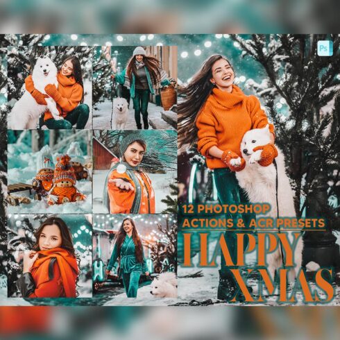 12 Christmas Photoshop, Happy Xmas Ps Action, Bright ACR Preset, Holiday Ps Filter, Atn Portrait And Lifestyle Theme Instagram Blogger cover image.