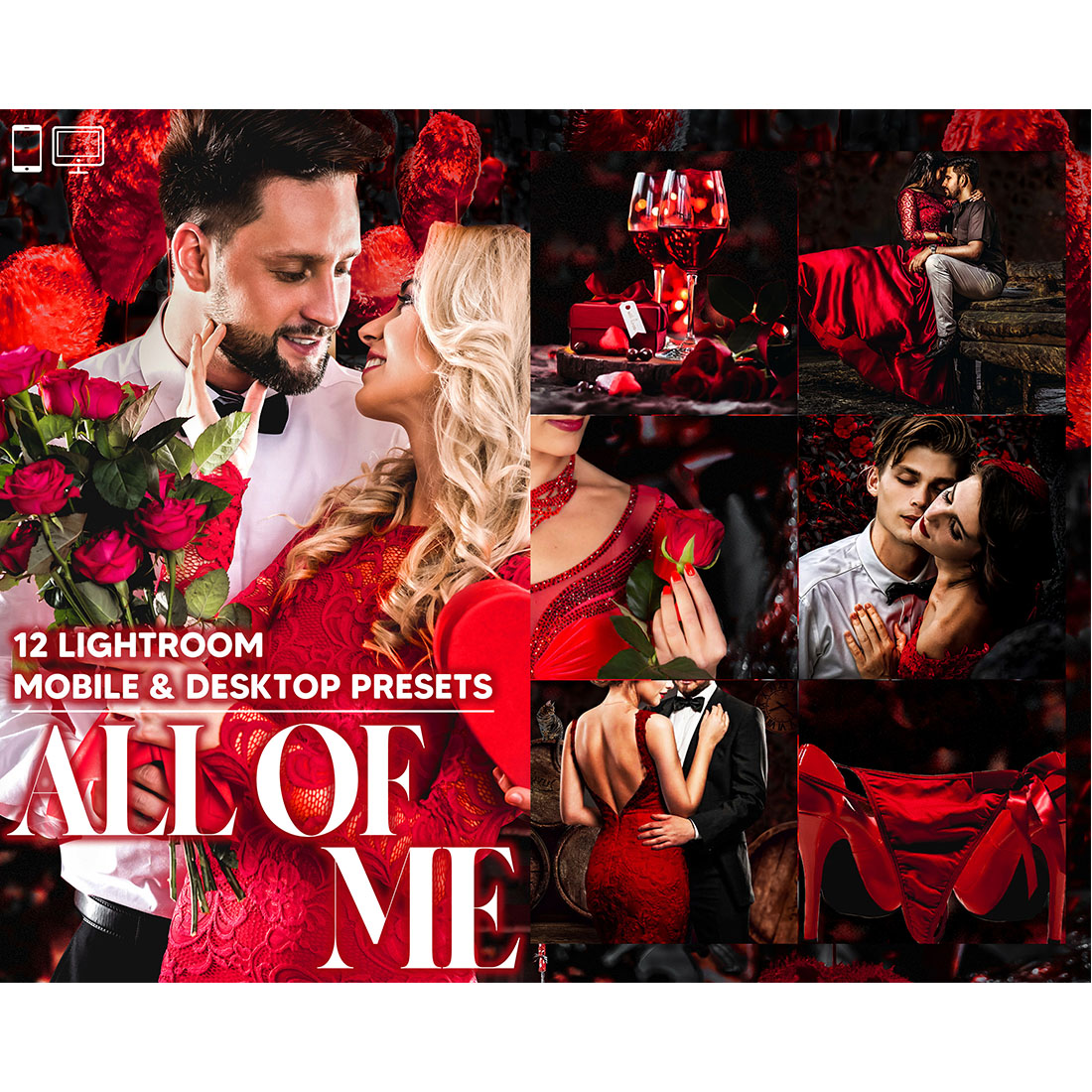 12 Photoshop Actions, All of Me Ps Action, Valentine ACR Preset, Romance Ps Filter, Atn Portrait And Lifestyle Theme Instagram, Blogger Love cover image.