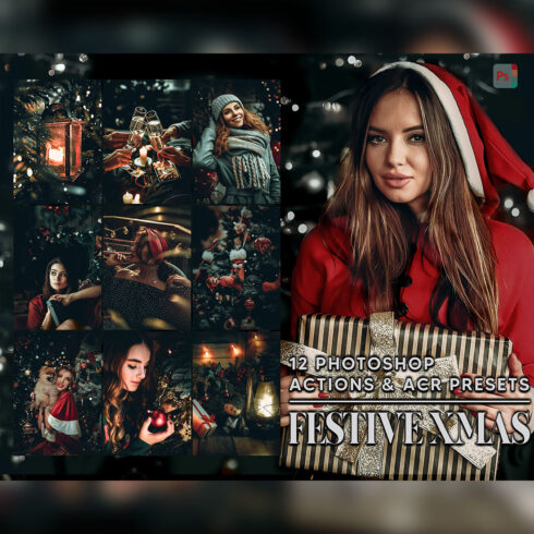 12 Photoshop Actions, Festive Xmas Ps Action, Christmas ACR Preset, Holiday Ps Filter, Atn Portrait And Lifestyle Theme For Instagram, Blogger cover image.